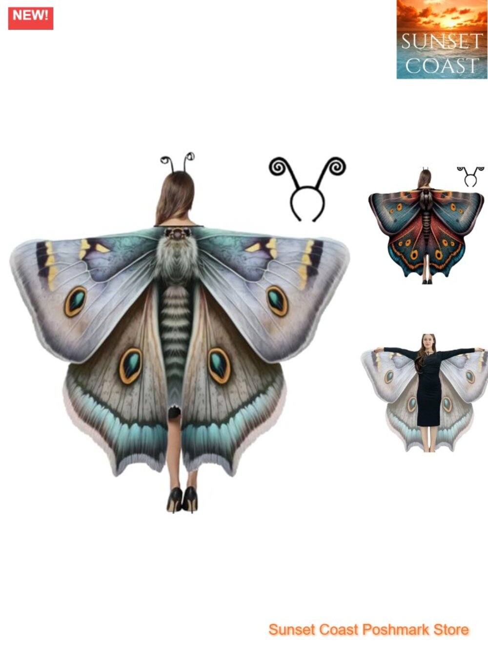 Moth Butterfly Wings Costume Cape Shawl Chiffon Women Halloween